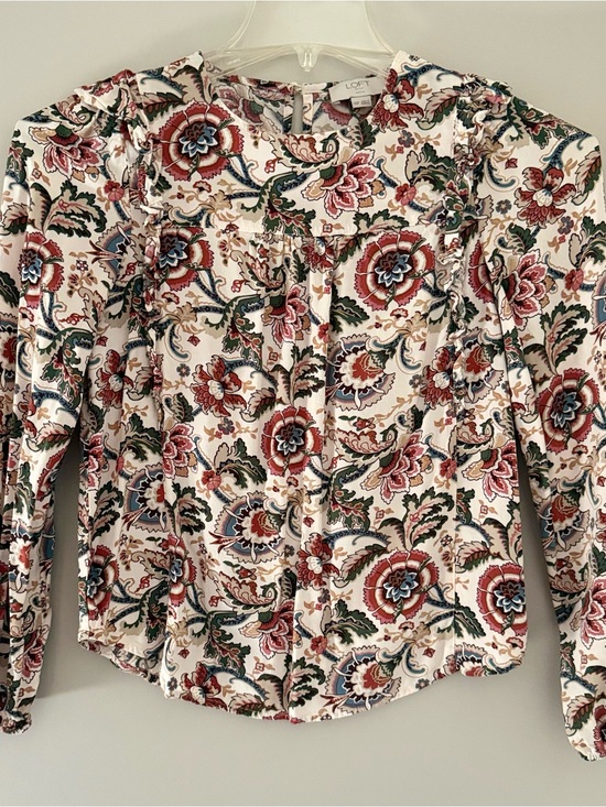 LOFT Tops - LOFT Paisley Floral Long-Sleeve Blouse in Ivory, Red, Green & Blue